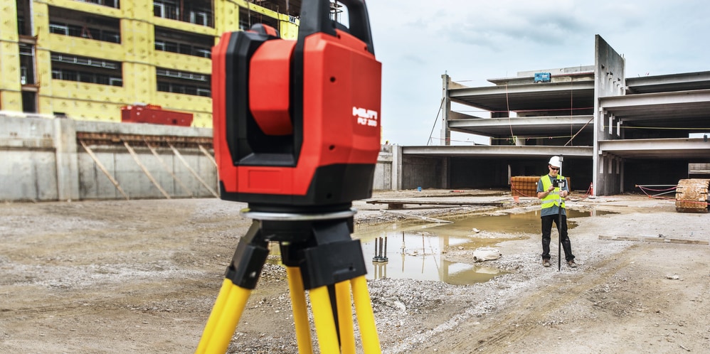 Layout tool (robotic total station with BIM capability) used for locating building elements on construction sites