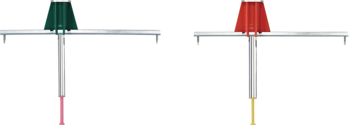 Combination photo of Still life of the green and orange KCCM-MD L Kwik Cast Connect (multi-thread) cast-in-place anchor