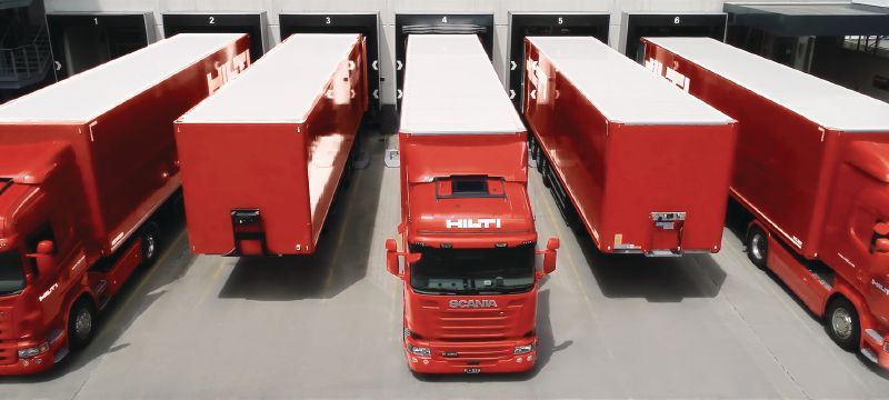 Cropped image of Hilti Trucks at Logistics Center