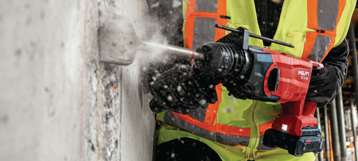 Concrete chiseling with TE 5-22 Cordless Rotary Hammer.