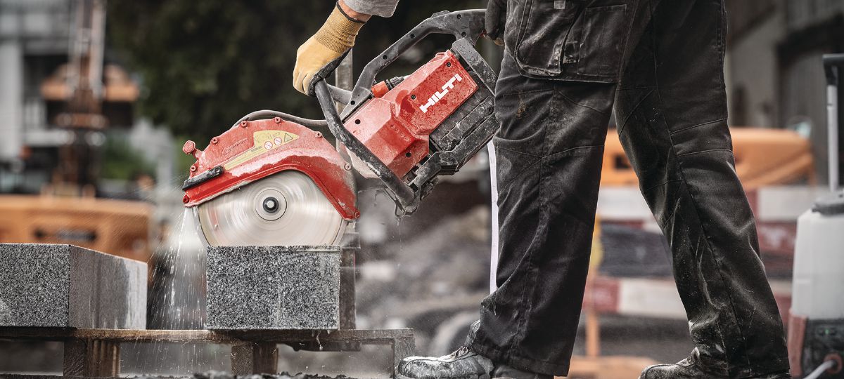 Application image of curbstone cutting with SPX universal A blade.