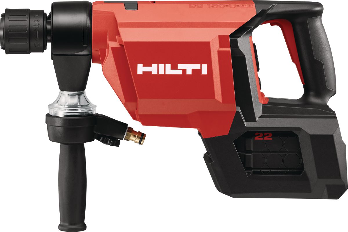 Still life picture of the cordless core drill DD 150-U-22 with battery B 22-255.